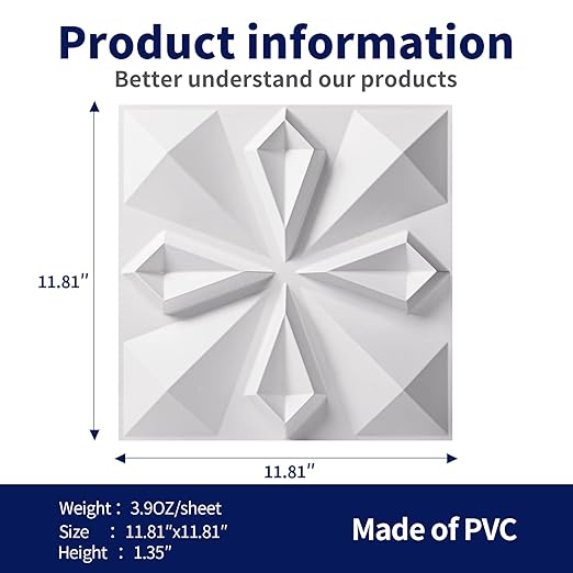 Art3dwallpanels 33 Pack 3D Wall Panel for Interior Wall Décor, PVC Textured 3D Wallpaper, Elegant Wall Tiles for Living Room Lobby Bedroom Hotel Office, White