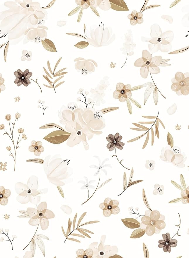 17.3"x236" Warm White Peel and Stick Wallpaper Autumn Brown Floral and Leaf Contact Paper Self Adhesive Removable Waterproof Wall Paper for Living Room Wall Decor