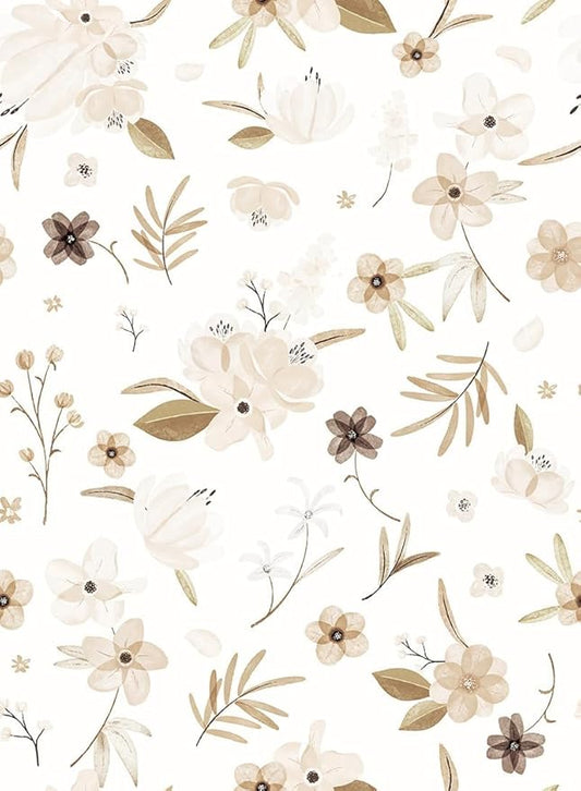 17.3"x236" Warm White Peel and Stick Wallpaper Autumn Brown Floral and Leaf Contact Paper Self Adhesive Removable Waterproof Wall Paper for Living Room Wall Decor