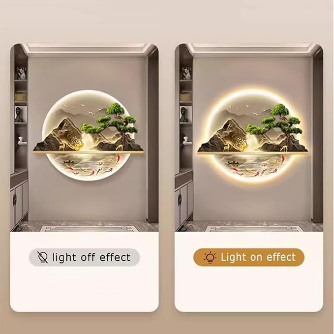 Wall Art Decor, 3D Wall Sculptures Painting Hanging Wall Art With Led Light, Decorative Wall Mounted Lamp, Oriental Decor Traditional Chinese Wall Hanging Painting，Home Entrance corridor, 84*70cm