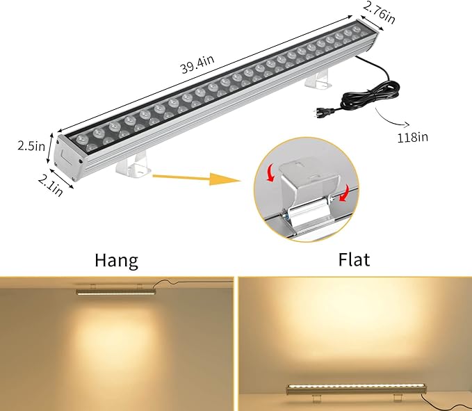LED Wall Washer Lights 48W,3000K Warm White Linear Light Bar,Waterproof IP65 with US Plug Stage Light for Outdoor/Indoor Lighting Projects,Billboard,Warehouse,Hotel