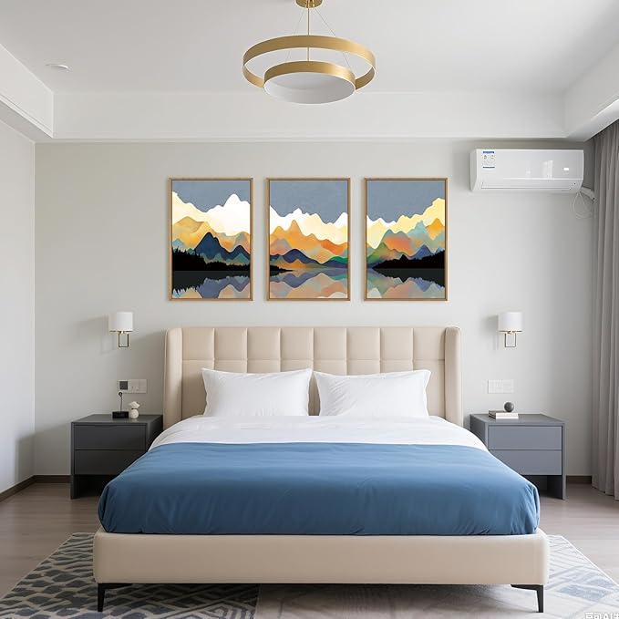 Large Abstract Mountain Lake Framed Canvas Wall Art,Watercolor Boho Forest Wall Decor,Colorful Ridge Landscape Artwork,Modern Wilderness Art Print for Living Room,Bedroom,Office- 24"x36"x3