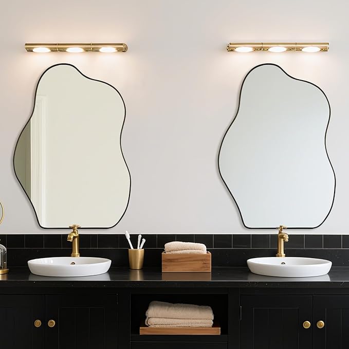 BOMINICA Irregular Wall Mirror Asymmetrical Mirror, Decorative Wall Mounted Mirror for Bathroom Living Room Entryway Bedroom Hallway (Black, 24" x 36")
