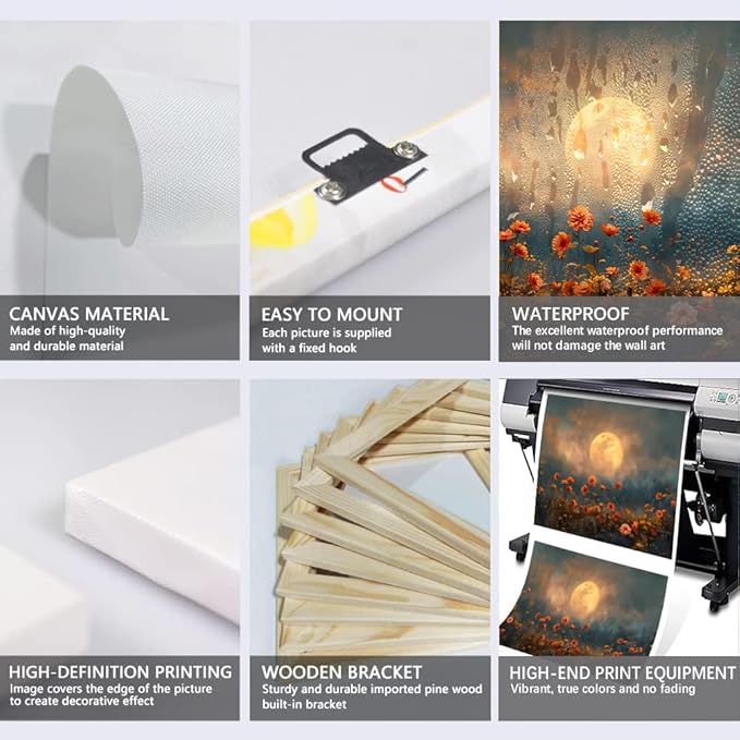 3 pcs Rustic Botanical Wall Art Vintage Moonlit Sky and Blooming Wildflowers Nature Landscape Picture Wall Decor Poster Print Artwork for Bedroom Living Room Home Decoration- 20"x28"x3pcs