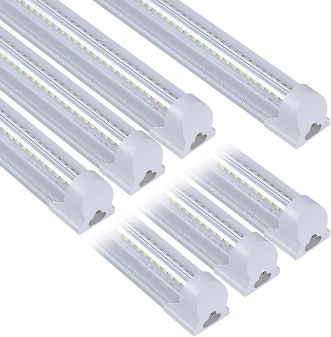 6 Pack T8 Led 4FT 60W Integrated V Shaped Shop Light,Linkable White Daylight 6000k LED Strip Lights Fixture for Garage, Indoor Tube Light for Living Room with On/Off Switch Cable Clear Cover