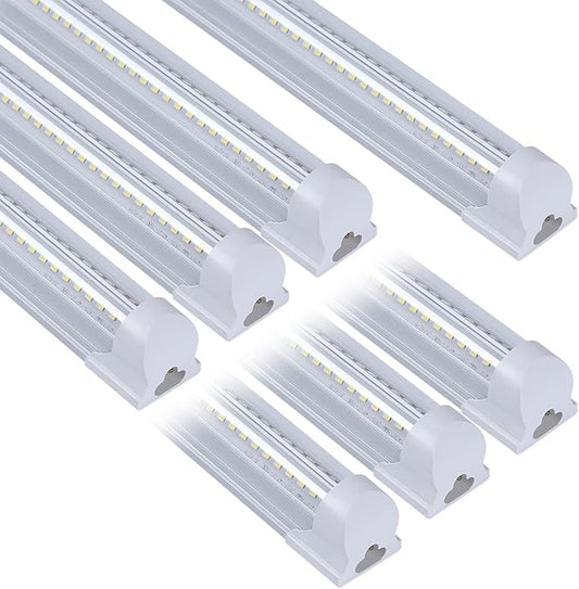 6 Pack T8 Led 4FT 60W Integrated V Shaped Shop Light,Linkable White Daylight 6000k LED Strip Lights Fixture for Garage, Indoor Tube Light for Living Room with On/Off Switch Cable Clear Cover
