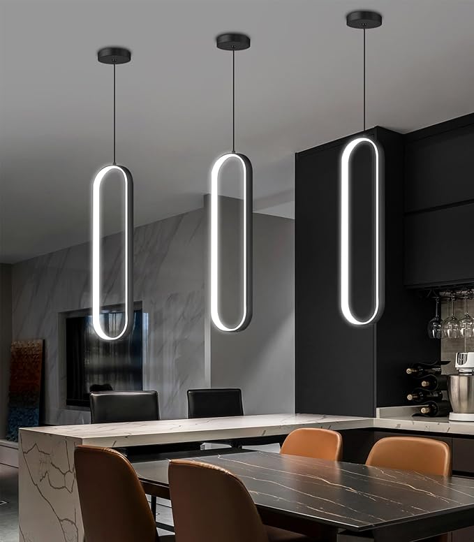 Modern Ring Chandelier LED Dimmable Ceiling Light for Living Room Kitchen Island Staircaes Black