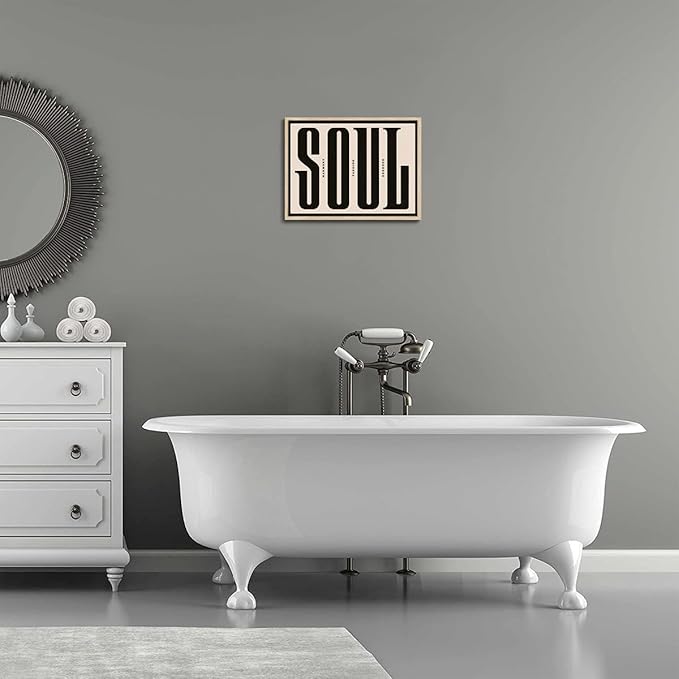 KISSFOX Retro Western Typography OAK Wood Framed Wall Art Farmhouse Soul Canvas Art Prints Rustic Southwestern Pictures Wall Decor Modern Mid Century Artwork For Gallery Bedroom Entryway Living Room