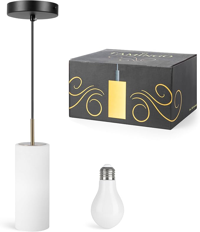 Luxury Black Pendant Light with Gold Finish and Warm White Bulb Included Adjustable Height - Farmhouse Pendant Light with Durable Glass for Dining Room Bedroom Office Bar Entryway