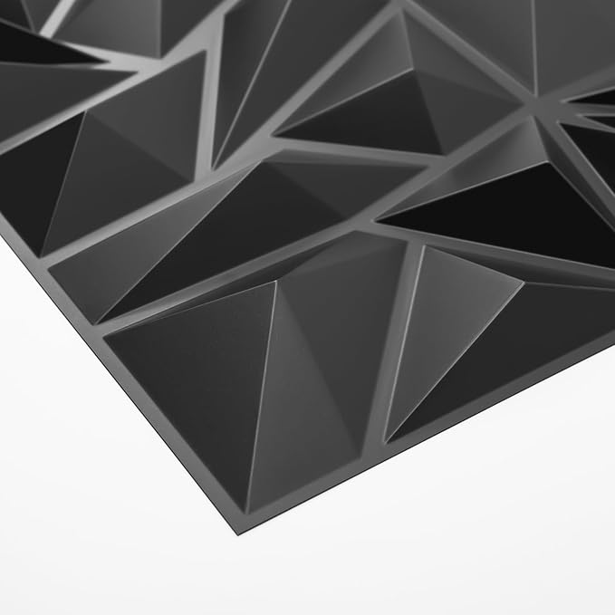 Art3d 50-Pack 3D Wall Panels for Interior Wall Decor, Modern Diamond Textured Accent Wall Paneling for Gaming Living Room TV Wall Background, 12 x 12 inch Black