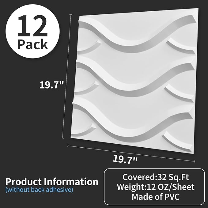 Art3d Decorative 3D Wall Panel, 32 Sq.FT PVC Interior Wall Decor for Living Room, Bedroom, Lobby, Office, Shopping Mall, White