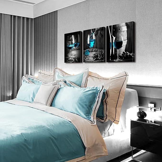 Kitchen Wall Decor Canvas Art Still life Wine Glass Painting for Home Decoration Black and White Fruit Goblet Bar Prints Posters Bedroom Dining Room Pub Yellow Rose Framed Artwork 7x10 inch 3 Pieces