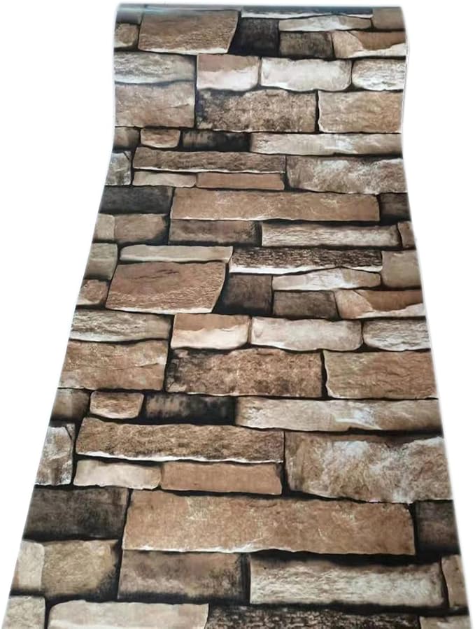 787" Length x 17.7" Width Stone Wallpaper Self-Adhesive Peel and Stick-on Faux Contact Paper Decorative Backsplash Removable Brick Interior Wall Decor Panel for Kitchen Cabinets Bathroom Room