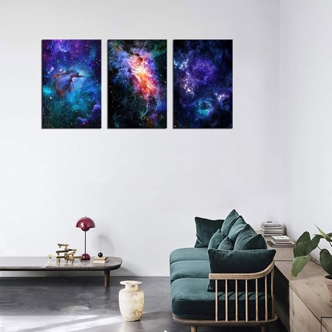 Canvas Wall Art Outer Space Fantastic Artwork Nebula Galaxy Canvas Art Contemporary Artwork Picture Prints for Home Wall Decor 16" x 24" x 3 Panels