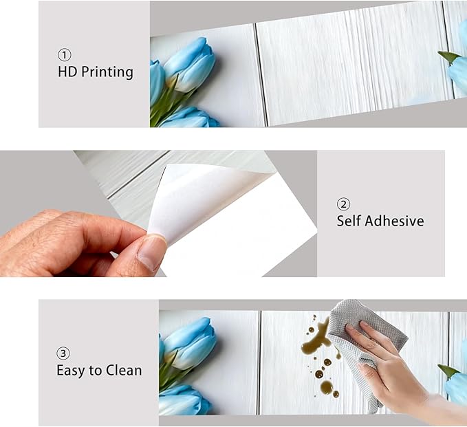 Nuxovilar Wallpaper Border Peel and Stick, Blue Tulip Floral Pattern Self-Adhesive Wallpaper, PVC 3.94×16.4 Ft, Decorative for Bedroom, Living Room, Spring Home Decor