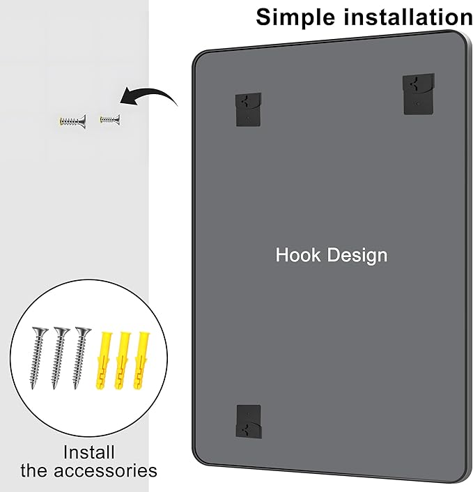 KOCUUY Black Bathroom Mirror 60"x40", Large Vanity Mirror with Rounded Corner, Metal Black Frame with Mordern Design for Bathroom, Living Room, Entryway, Hang Horizontal/Vertical