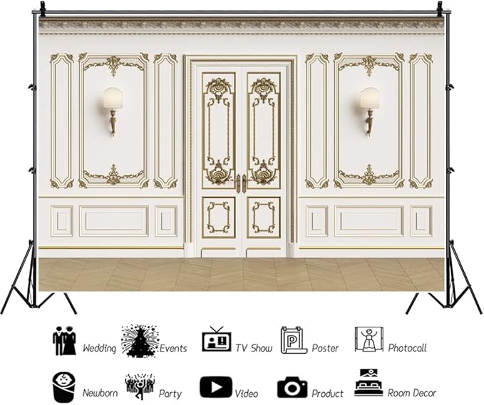 Leyiyi 12x10ft Vintage Room Inside Backdrop European Frame French Door Modern Castle House Cemetery Wall Empty Building Photo Background Cowboy Kids Birthday Portrait Studio Prop Vinyl Wallpaper
