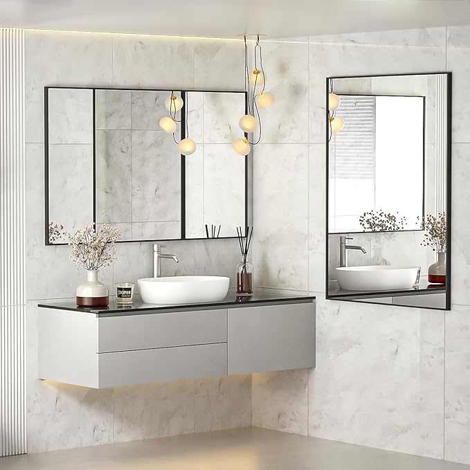 Koonmi Black Mirrors for Wall, 24x36 Inch Bathroom Mirror, Rectangular Wall Mirror for Living Room Bedroom Bathroom, Hangs Horizontally or Vertically