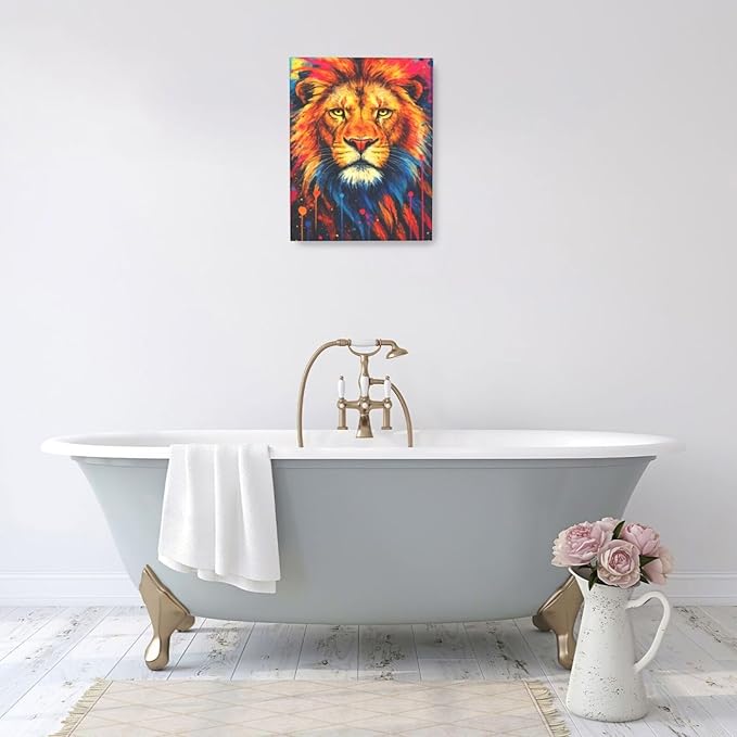 Banksy Lion Wall Art Lion Pictures Street Graffiti Canvas Wall Decor Painting Print Animal Home Modern Artwork Decorations Framed for Living Room Bedroom Bathroom Office 16"X20"