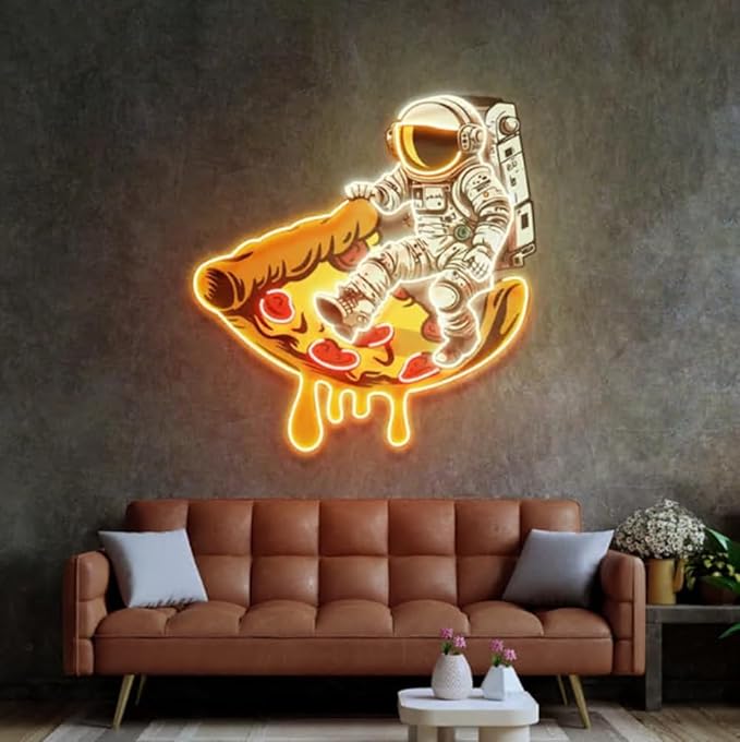 Astronaut on Pizza Neon Sign: Custom Business Logo LED Wall Art Size:20inch