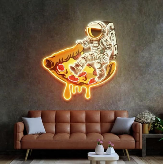 Astronaut on Pizza Neon Sign: Custom Business Logo LED Wall Art Size:20inch
