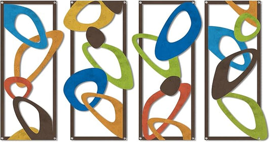 4 Pcs Mid Century Modern Decor Midcentury Retro Wall Art Elegance Wall Accents Metal Abstract Geometric Panels for Interior Wall Decor Panel Wall Art for Home Living Room