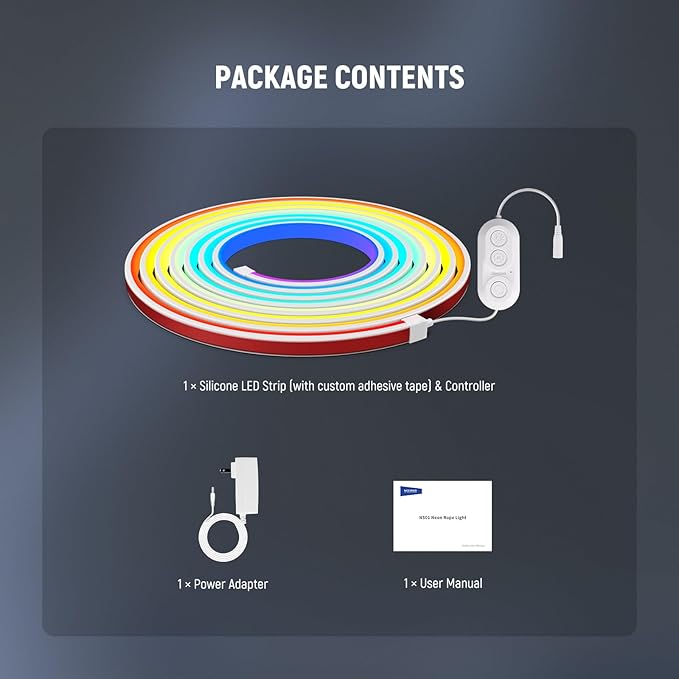 NEEWER 9.84ft/3m LED Strip Lights Front Lit, Smart AI RGB Cuttable Neon Rope Light, App Control Color Changing for Bedroom Gaming Room Studio Home Classroom Wall Outdoor Outside Waterproof Decor, NS01