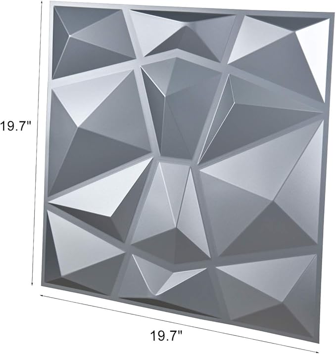 Art3d 3D Paneling Textured 3D Wall Design, Grey Diamond, 19.7" x 19.7" (12 Pack) (Matt Grey)