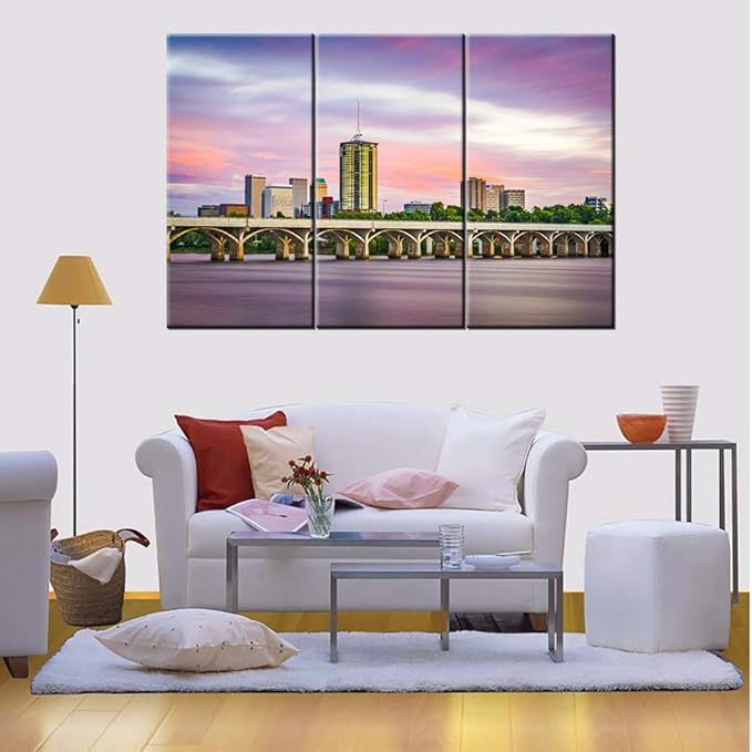 Canvas Wall Art Decor -14x28 3 Piece Set (Total 28x42 inch)-Tulsa, Oklahoma, USA Downtown Skyline - Decorative, Modern Multi Panel Split Canvas Prints for Dining, Living Room, Kitchen, Bedroom, Office