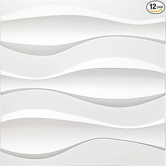Art3d 19.7" x 19.7" (Pack Of 12) Wall Panel Wave, White