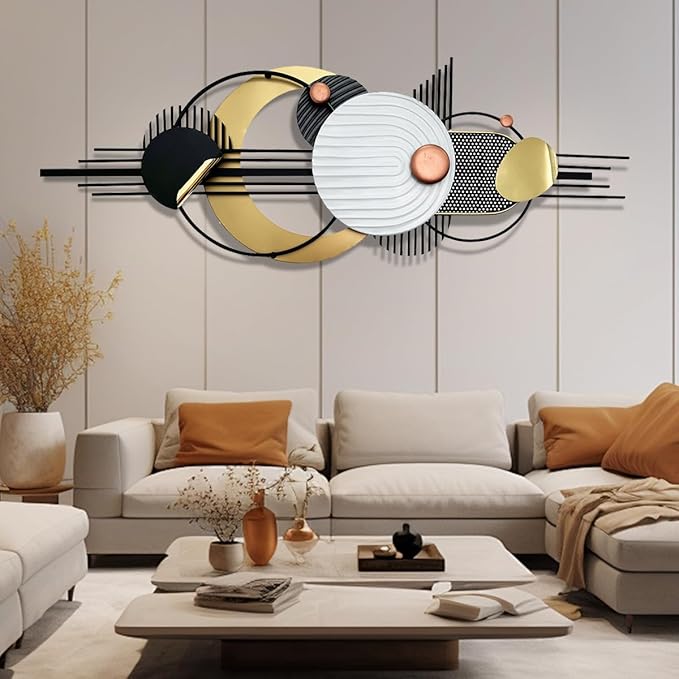 Metal Wall Art, Black and White Gold Wall Sculptures, Minimalist Geometric Decor, 3D Large 59"*21” Wall Art for Living Room Bedroom Bathroom Study Modern Wall Decor, Home Hanging Wall Sculpture