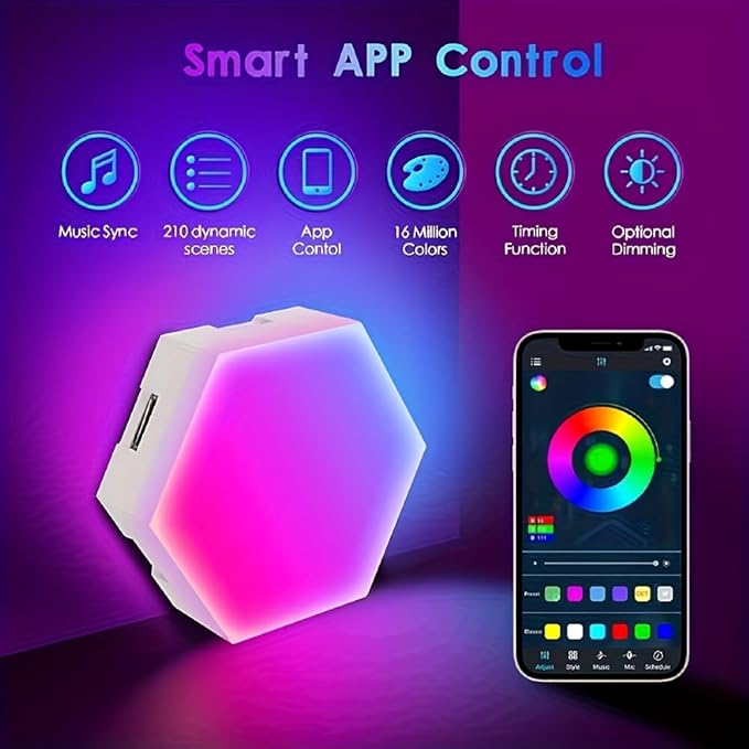 8 Pack Hexagon Light Panels - Smart RGB Hexagon LED Lights Wall Lights with APP & Remote Control Cool Music Sync Gaming Lights for Lving Room, Bedrooms, DIY Lovers, Gifts, Gaming Room, Kids