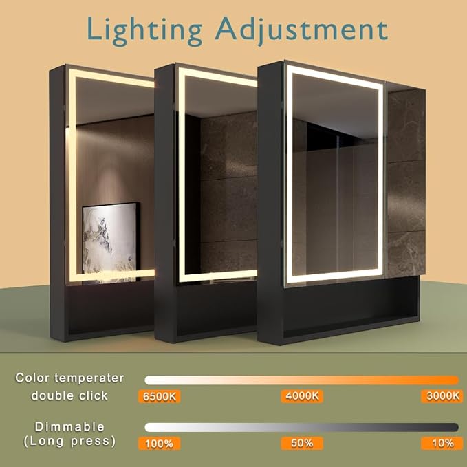 KWW LED Lighted Bathroom Medicine Cabinet with Sockets & USBs, Defogger, Dimmable, 3 Color Light Makeup Mirror, Easy to Install, Wall Mounted Cabinet (Two-Door, 30 * 34)
