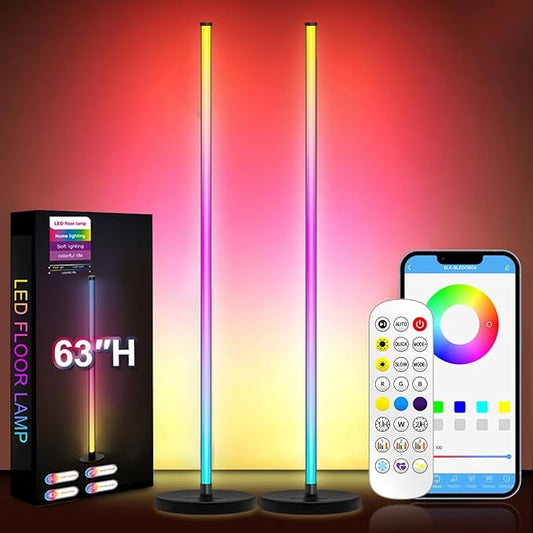 63″H RGB Floor Lamp, LED Corner Lamp,16 Million DIY Colors, 68+ Scenes, Music Sync, App & Remote Control (2 Pack)