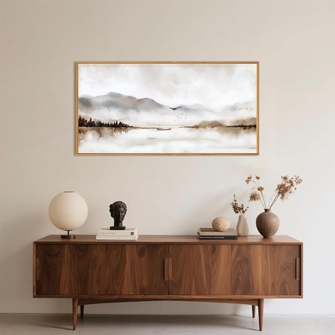 Neutral Abstract Mountain Framed Canvas Print Wall Art Set,Watercolor Beige and Gray Landscape Wall Decor,Modern Minimalist Nature Artwork for Living Room,Bedroom-20 x40