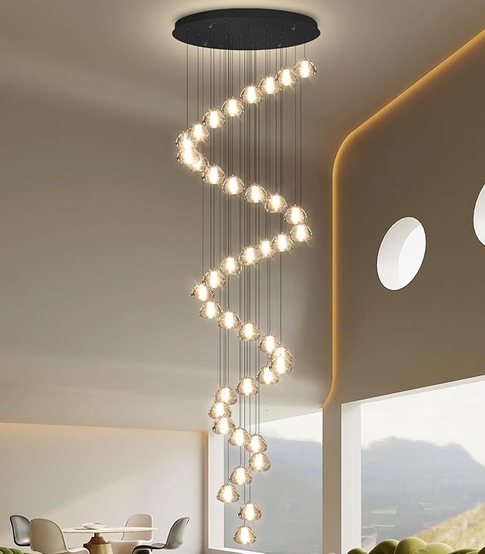 236'' Long Large Crystal Chandeliers LED Chandeliers for High Ceiling Handing Light Fixture for Entrance Hallway Foyer Staircase Lobby Black