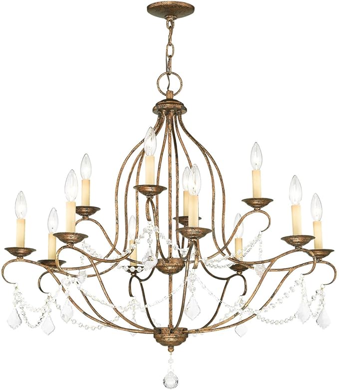 Livex Lighting 6438-71 Chesterfield 12 Light Chandelier, Hand Applied Venetian Golden Bronze