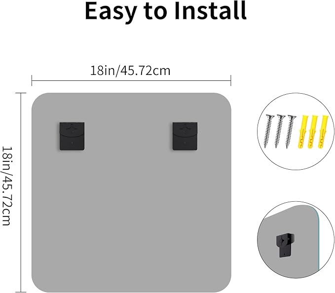 Beveled Frameless Mirror, 18x18 Square Bathroom Mirror Rounded Corner, 18 inch Frameless Vanity Mirror, Shatterproof Lightweight Design Wall Mirror for Bedroom Living Room Entryway