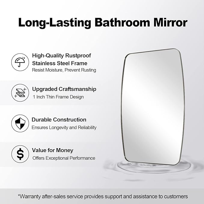 ANDY STAR Brushed Nickel Bathroom Mirror, 32x48 Oblong Mirror with Stainless Steel Metal Frame, Silver Oval Vanity Mirror for Over Sink, Modern Anti Rust Wall Mounted