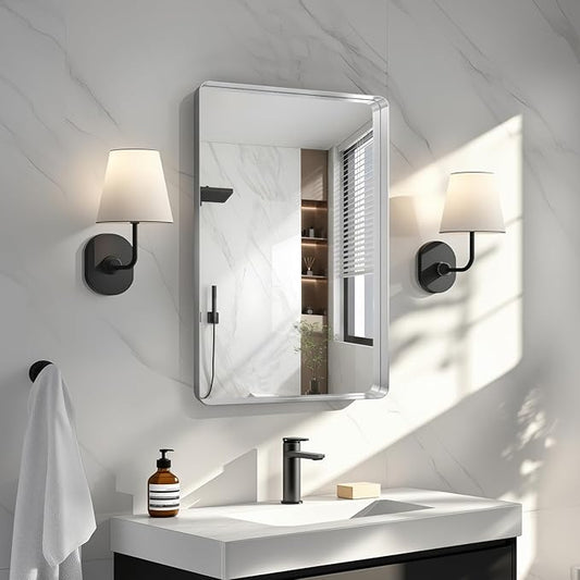30x20"Bathroom Vanity Mirror for Wall, Aluminum Framed, Farmhouse Rectangle, Anti-Rust, HD Reflection Anti-Desilvering, Distortion Free, Tempered and Shatter-Proof Wall Mounted Mirror, Silver