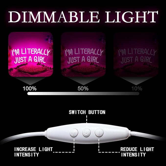 Lucunstar I'M Literally Just A Girl Neon Sign Pink Led Sign Led Neon Light for Wall Decor Light Up Sign for Bedroom Dimmable Switch USB Connectivity Neon Signs for Girlsroom Decor Party Light