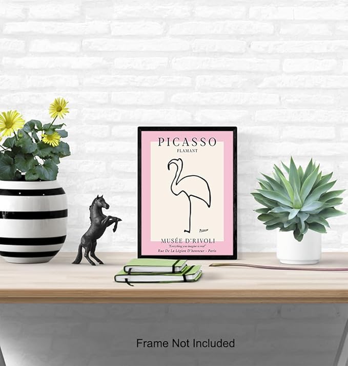 Mid-Century Modern Art 11x14 - Minimalist Line Art Wall Decor for Modern Home - Abstract Gallery Wall Artwork - Tropical Beach House Museum Poster - Contemporary Aesthetic Room Decor - Pink Flamingo