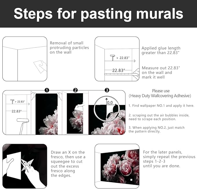 Black Peony Pink Floral Living Room Fabric Wallpaper Bedroom Bathroom Dark Flowers Wall Mural- 91"x65"（ not Peel and Stick）