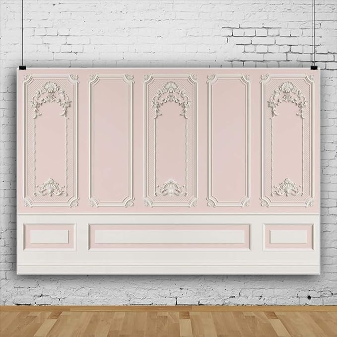 Leyiyi 12x10ft Pink White Vintage Room Inside Backdrop European Frame Modern House French Castle Cementery Wall Retro Style Photo Background Cowboy Kids Birthday Portrait Studio Props Vinyl Wallpaper