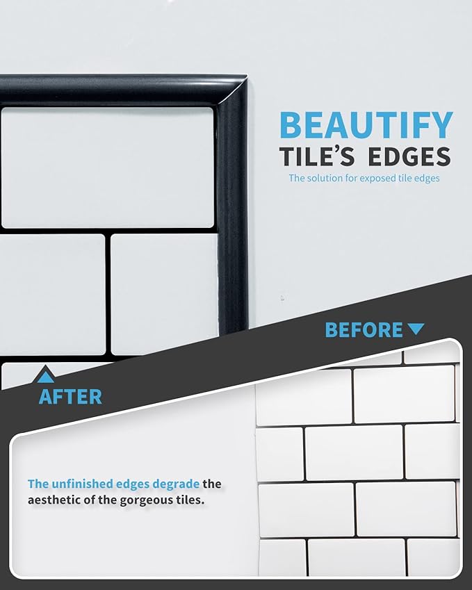 Art3d 10 Ft Peel and Stick Trim for Backsplash Tile Edge, Self-Adhesive Liner for Corner Decor in Black