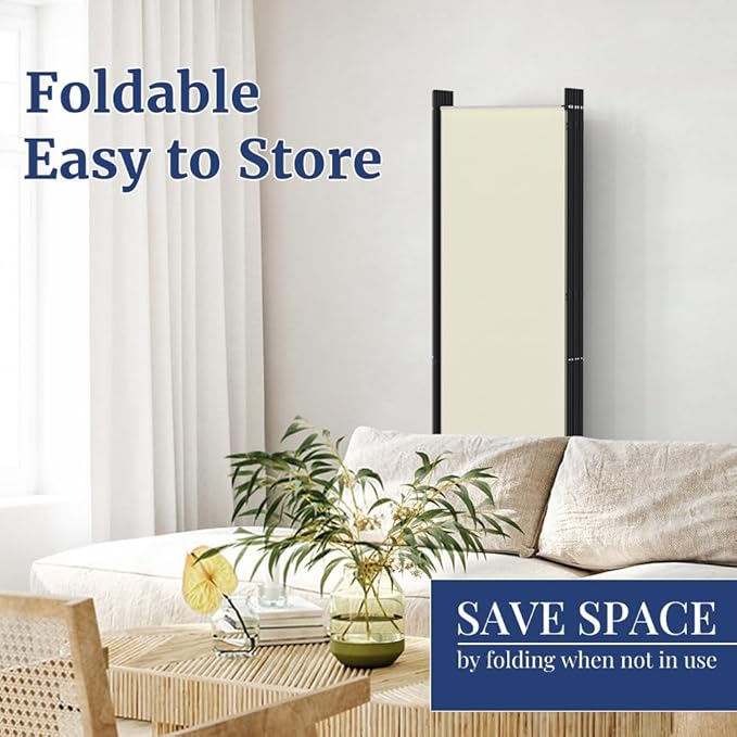 Kokorona 6 Panel Room Divider, 6FT Tall Rolling Privacy Screen with Lockable Wheels, Folding Wall Dividers Portable Room Divider for Room Separation, Included - Cover Strips, Beige, 119''W x 70''H