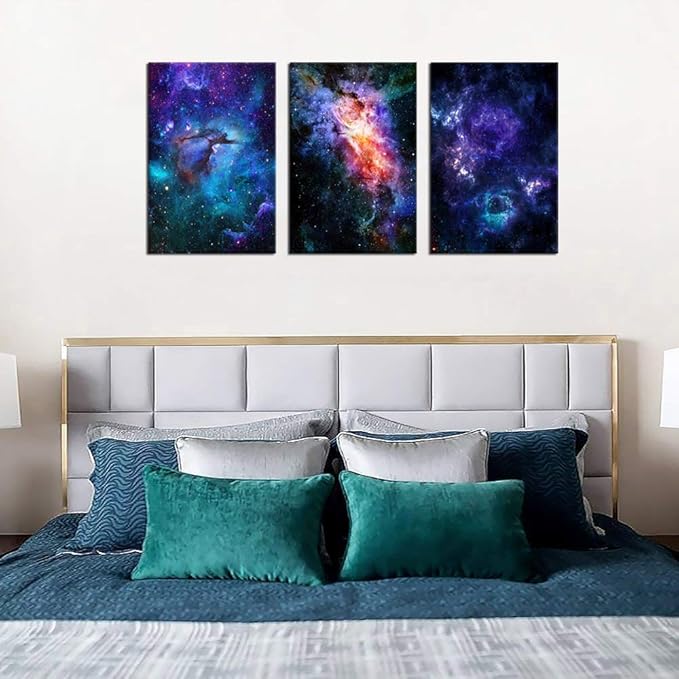 Canvas Wall Art Outer Space Fantastic Artwork Nebula Galaxy Canvas Art Contemporary Artwork Picture Prints for Home Wall Decor 16" x 24" x 3 Panels