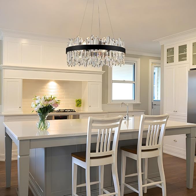 Black Modern Oval Crystal Chandelier, 16-Lights Luxury Chandeliers 2-Tiers K9 Crystal Chandelier Pendant, Light Fixture G9 Lights for Dining Living Room Entryway Kitchen Dia 23 inch