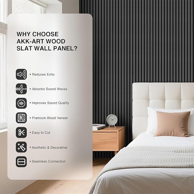 2-Pack Wood Slat Wall Panel 47.2"x23.6"(15.5 sq ft)|Soundproof & Acoustic Wall Panels for Interior Decor & Ceiling|Wood Paneling Sheets for Home Theater & Living Room Mirage Black#22