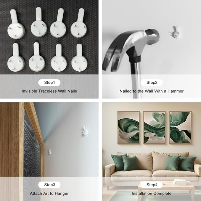 KAIRNE Green Abstract Wall Art Set of 3, Minimalist Green Lines Wall Decor, Modern Flowing Texture Painting for Living Room, Bedroom, Office, Framed Easy to Hang 24x36 Inches